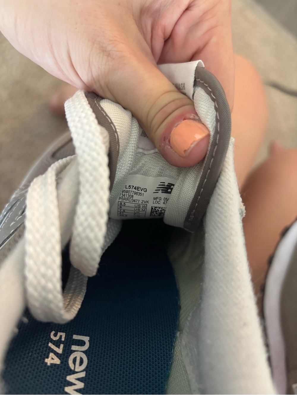 New Balance White and Gray Athletic Sneakers with Blue Insole - Picture 2 of 4